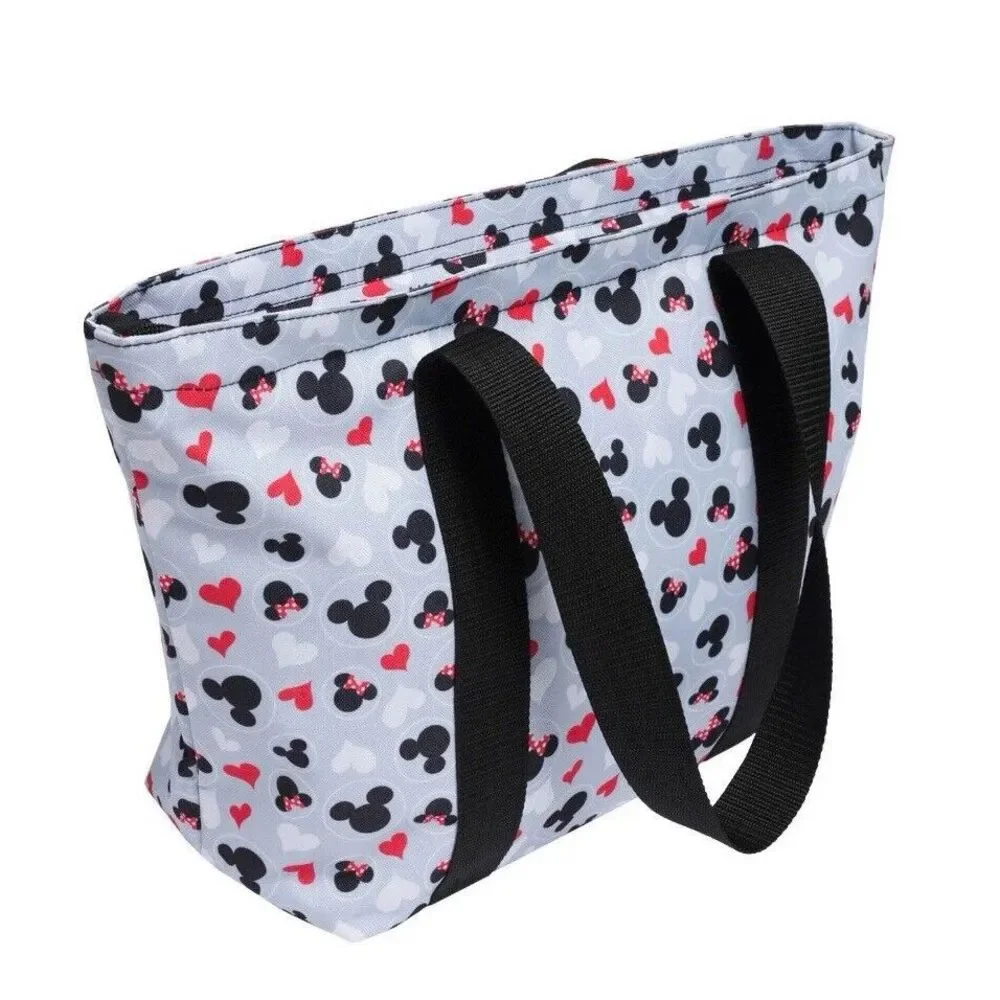Disney Mickey & Minnie Gray Iconic Print‎ Heart Travel Tote Bag~ Licensed NWT